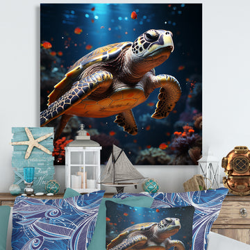 Cosmic Art Style Featuring A Turtle On A Cosmic - Turtle Large Canvas Wall Art